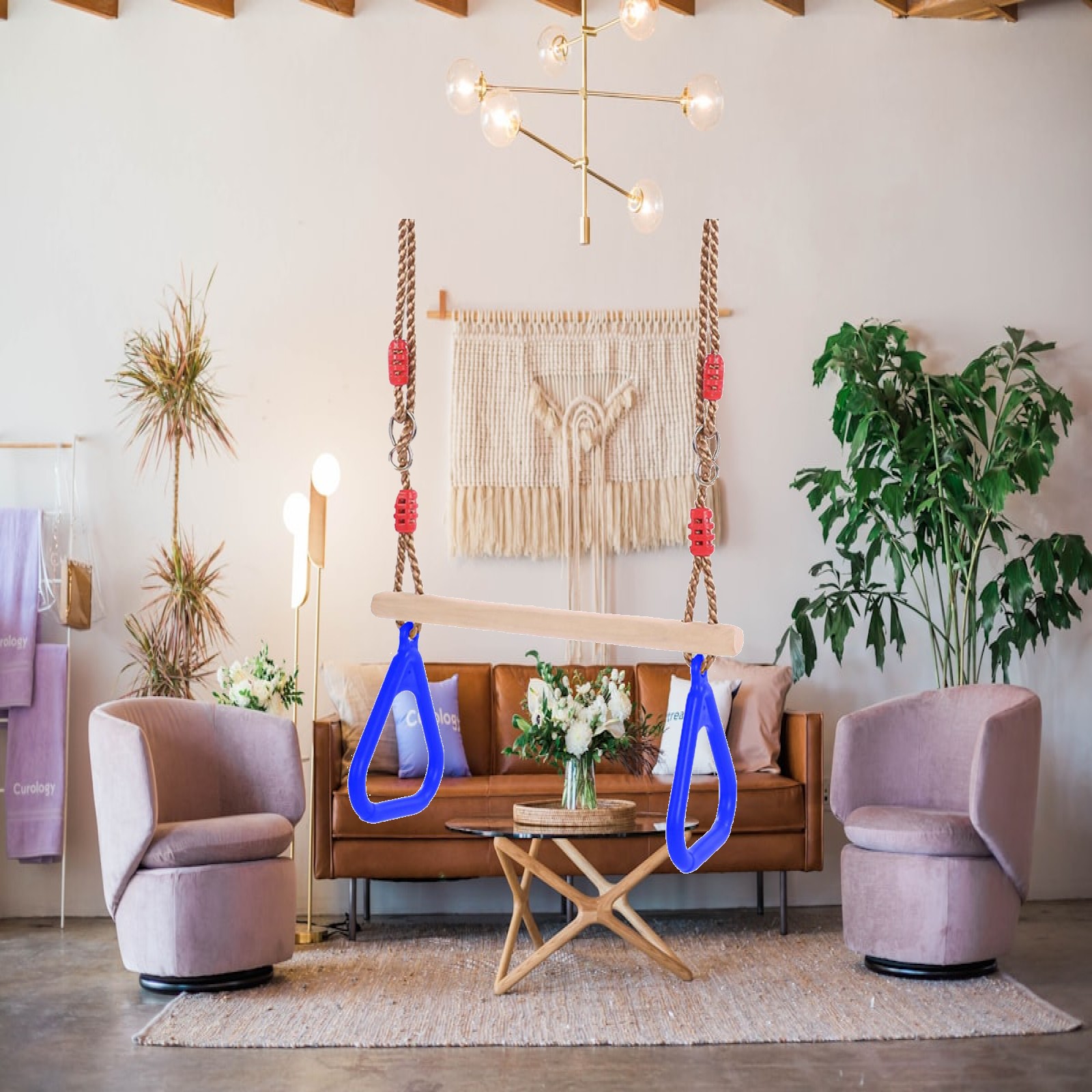 Gymnastic Rings Wooden - Ensembles de balançoires amusants pour l'intérieur